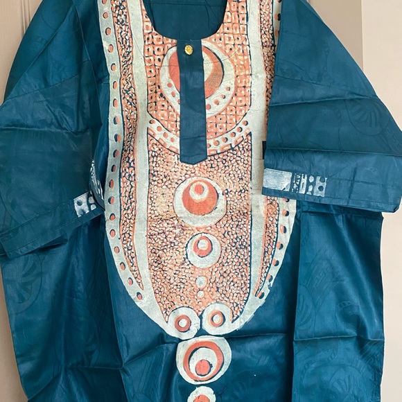 Authentic African men’s dansiki set (teal color) - Picture 4 of 6